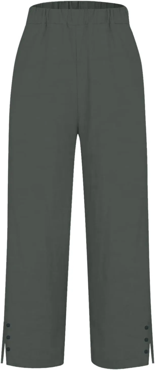 Womens Summer Flowy Linen Pants Going Out Hawaiian Beach Active Athletic Sweatpants Trendy High Waist Casual Trousers