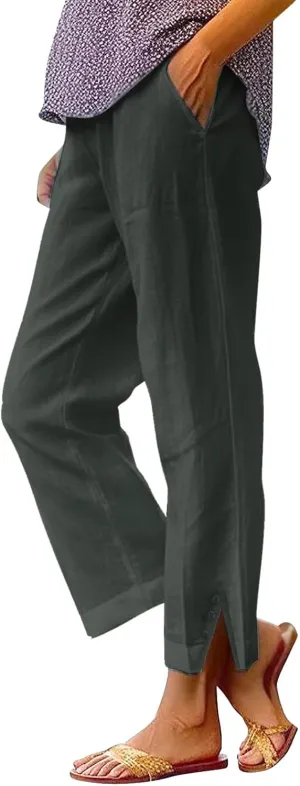 Womens Summer Flowy Linen Pants Going Out Hawaiian Beach Active Athletic Sweatpants Trendy High Waist Casual Trousers
