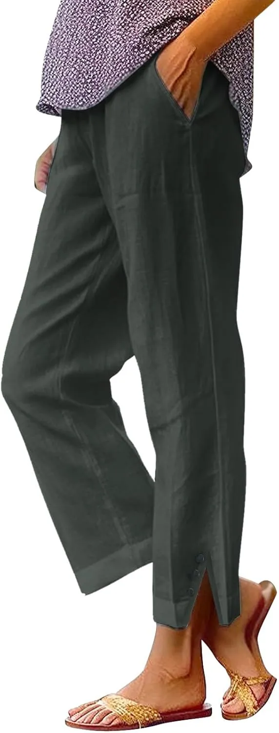 Womens Summer Flowy Linen Pants Going Out Hawaiian Beach Active Athletic Sweatpants Trendy High Waist Casual Trousers