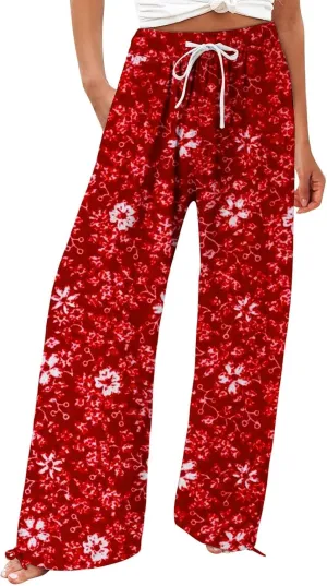 Womens Tie Dye Palazzo Pants Stylish Summer Vacation Beach Boho Flowy Casual Trouser Wide-Leg Stretchy Waistband Pant