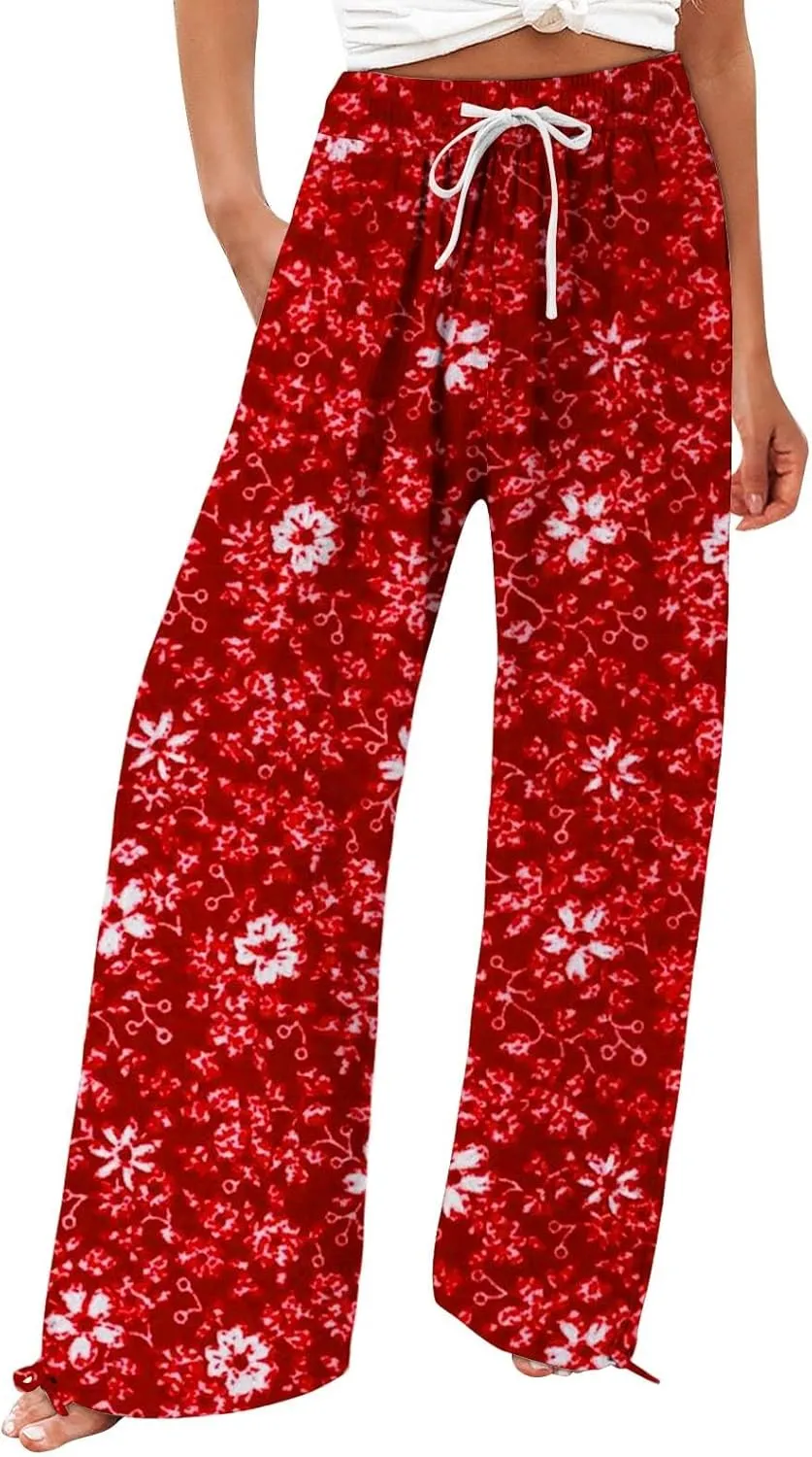 Womens Tie Dye Palazzo Pants Stylish Summer Vacation Beach Boho Flowy Casual Trouser Wide-Leg Stretchy Waistband Pant