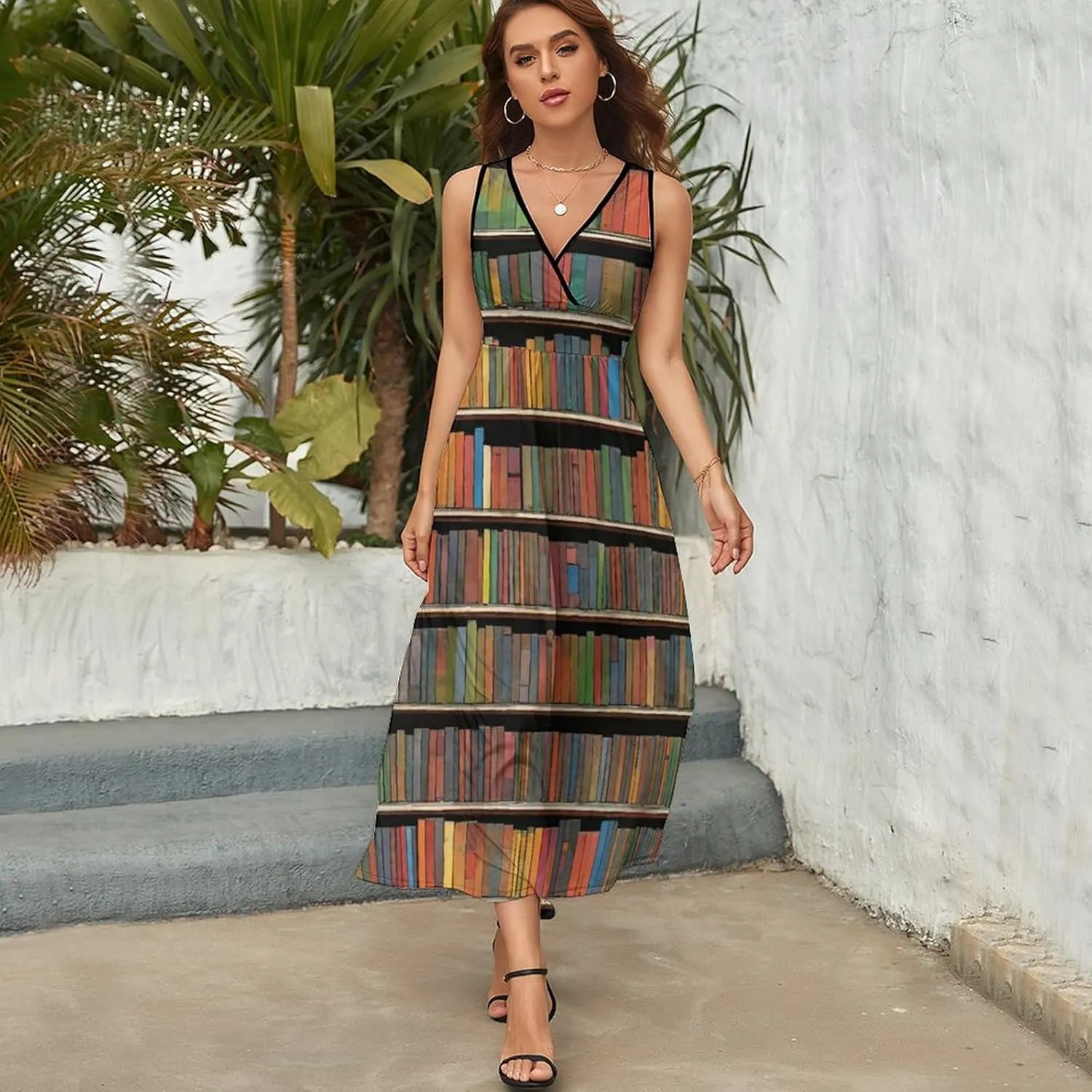 Women's V-Neck Sleeveless Flared Midi Dress for Vacation Party Wedding