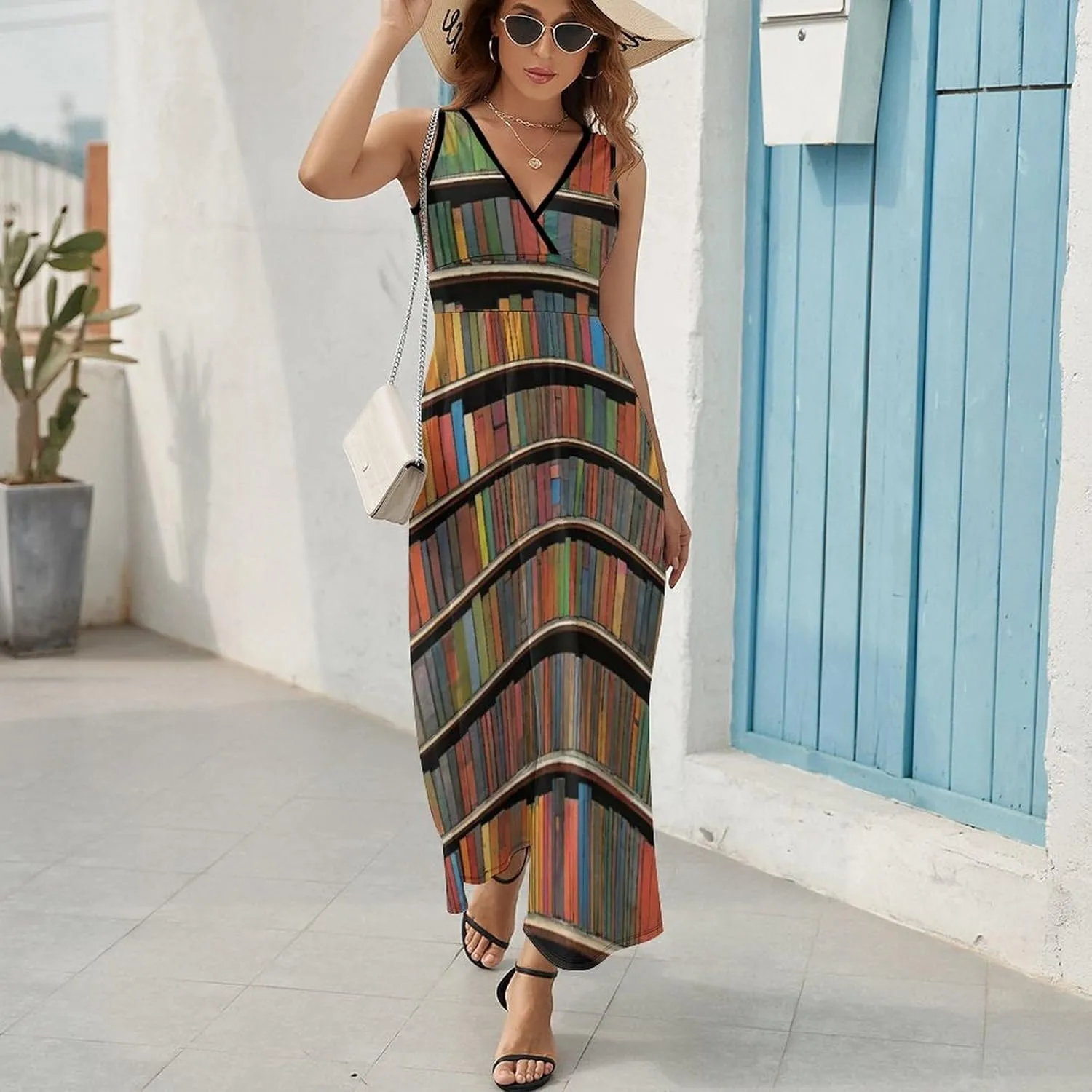 Women's V-Neck Sleeveless Flared Midi Dress for Vacation Party Wedding