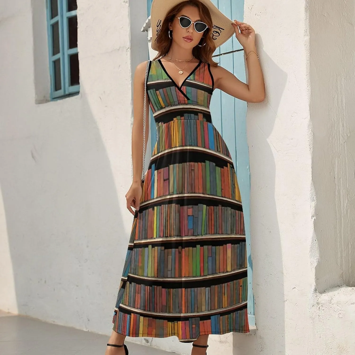 Women's V-Neck Sleeveless Flared Midi Dress for Vacation Party Wedding