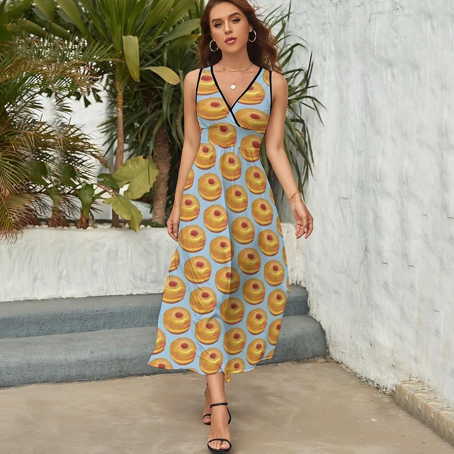 Women's V-Neck Sleeveless Flowy Long Dress for Party Beach Date