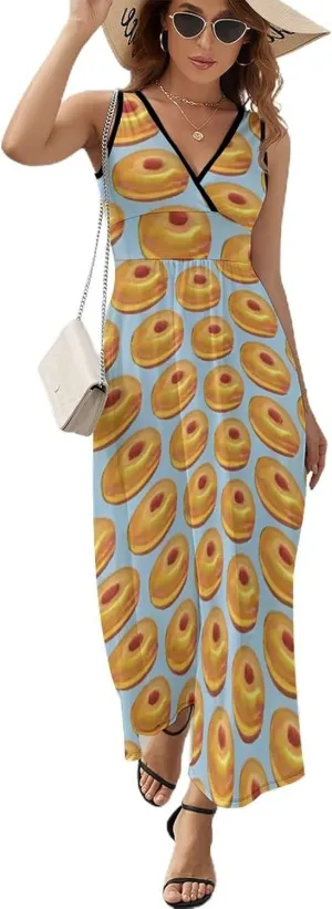 Women's V-Neck Sleeveless Flowy Long Dress for Party Beach Date