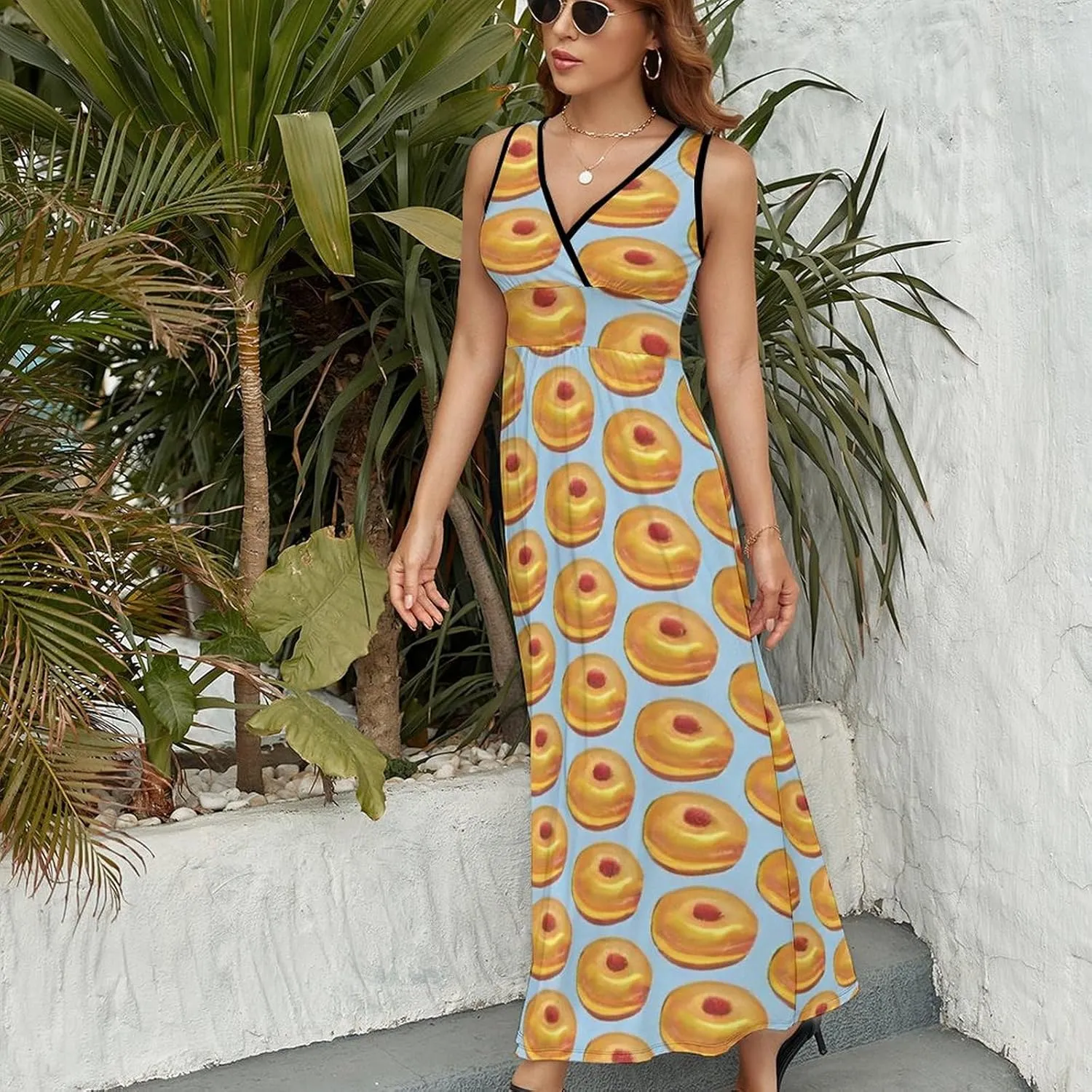 Women's V-Neck Sleeveless Flowy Long Dress for Party Beach Date