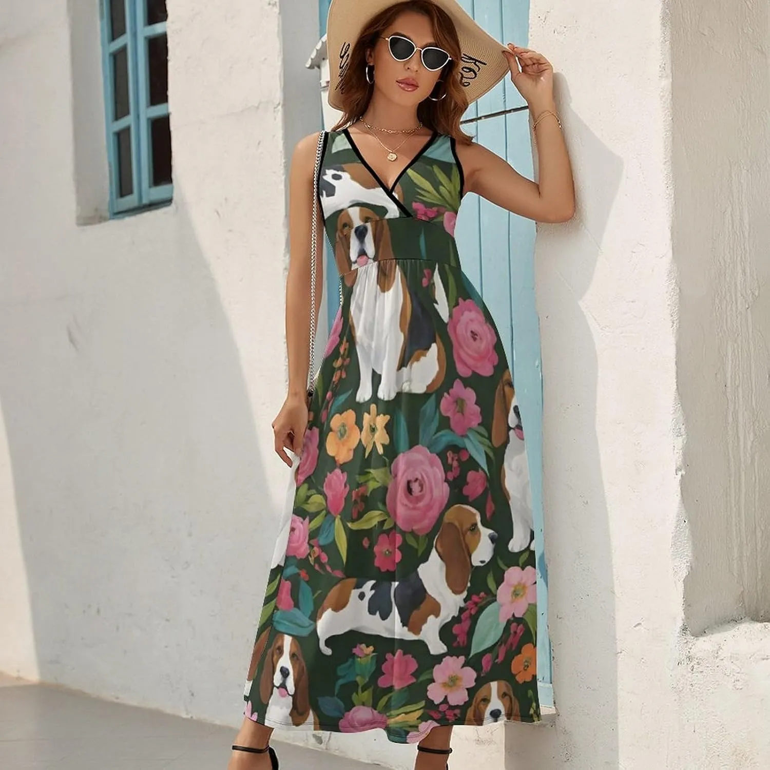 Women's V-Neck Sleeveless Midi Tank Dress for Vacation Party Wedding