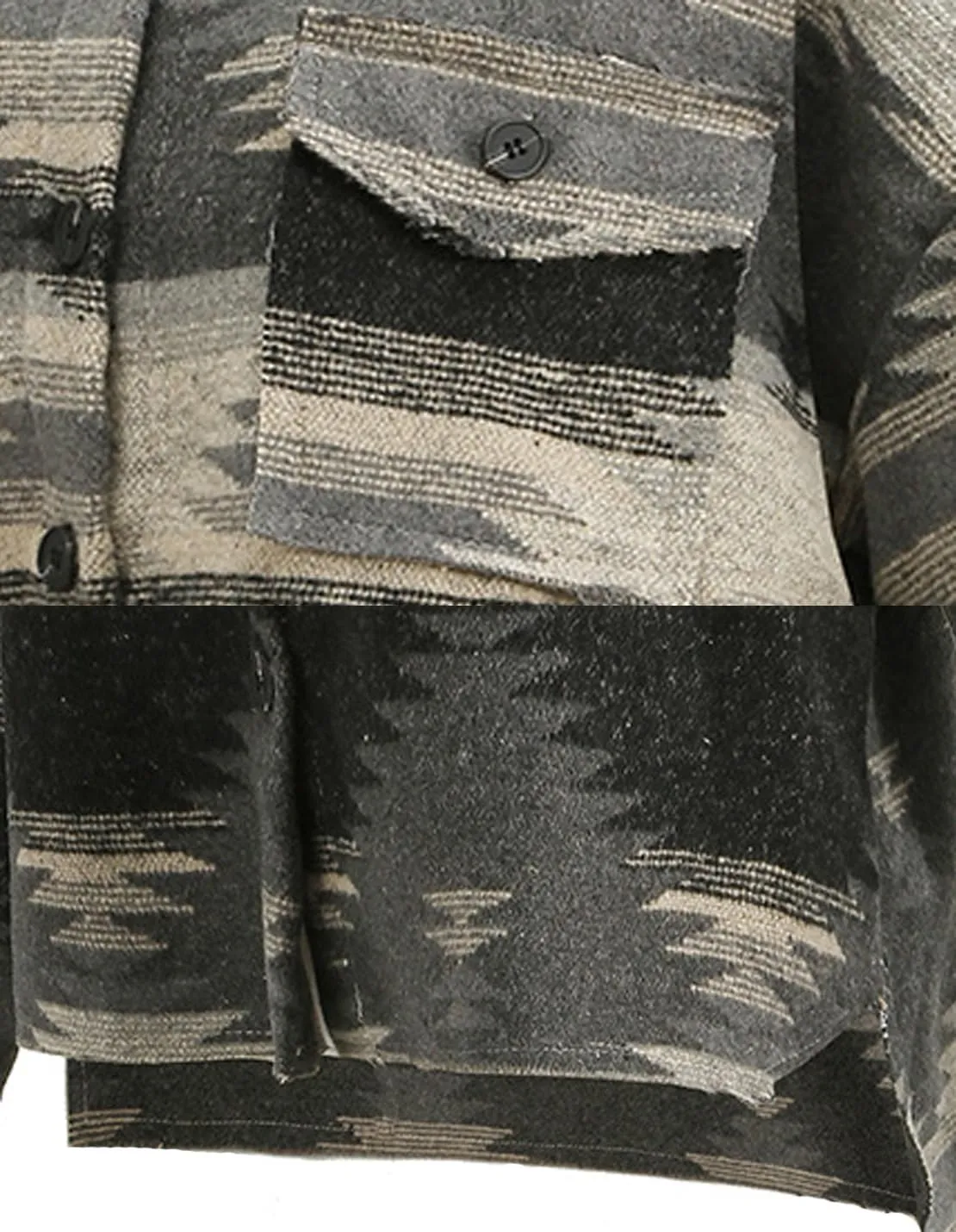 Women's Vintage Aztec Print Pattern Loose Shacket Button Down Long Sleeve Woolen Jacket Shirts Coat