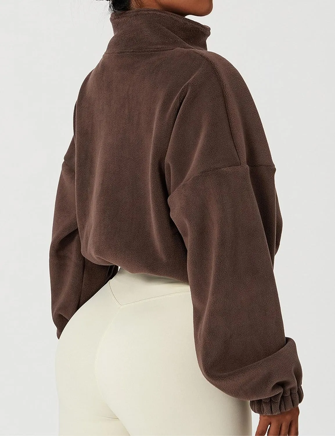 Womens Warm Cropped Fleece Jacket Zip up Long Sleeve Soft Sherpa Short Coat