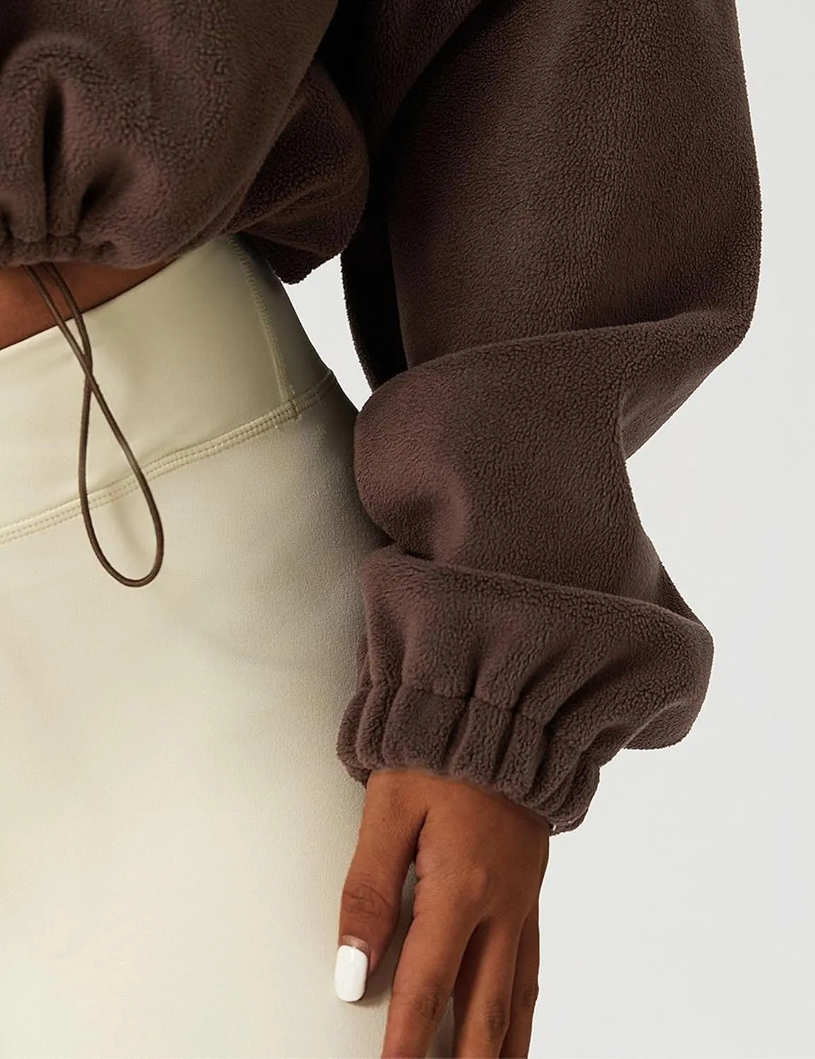 Womens Warm Cropped Fleece Jacket Zip up Long Sleeve Soft Sherpa Short Coat