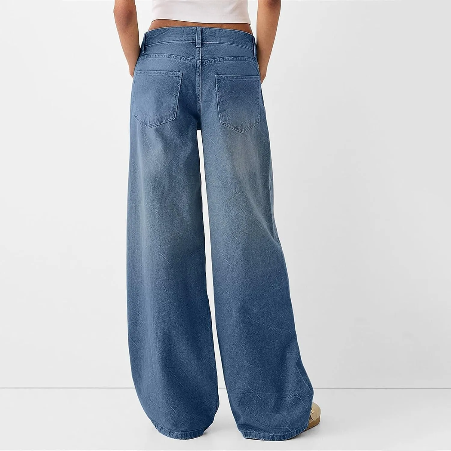 Womens Wide Leg Flare Jeans Fashion Washed High Waisted Denim Bottom Pants Daily Work Office Casual Bell Bottom Jeans