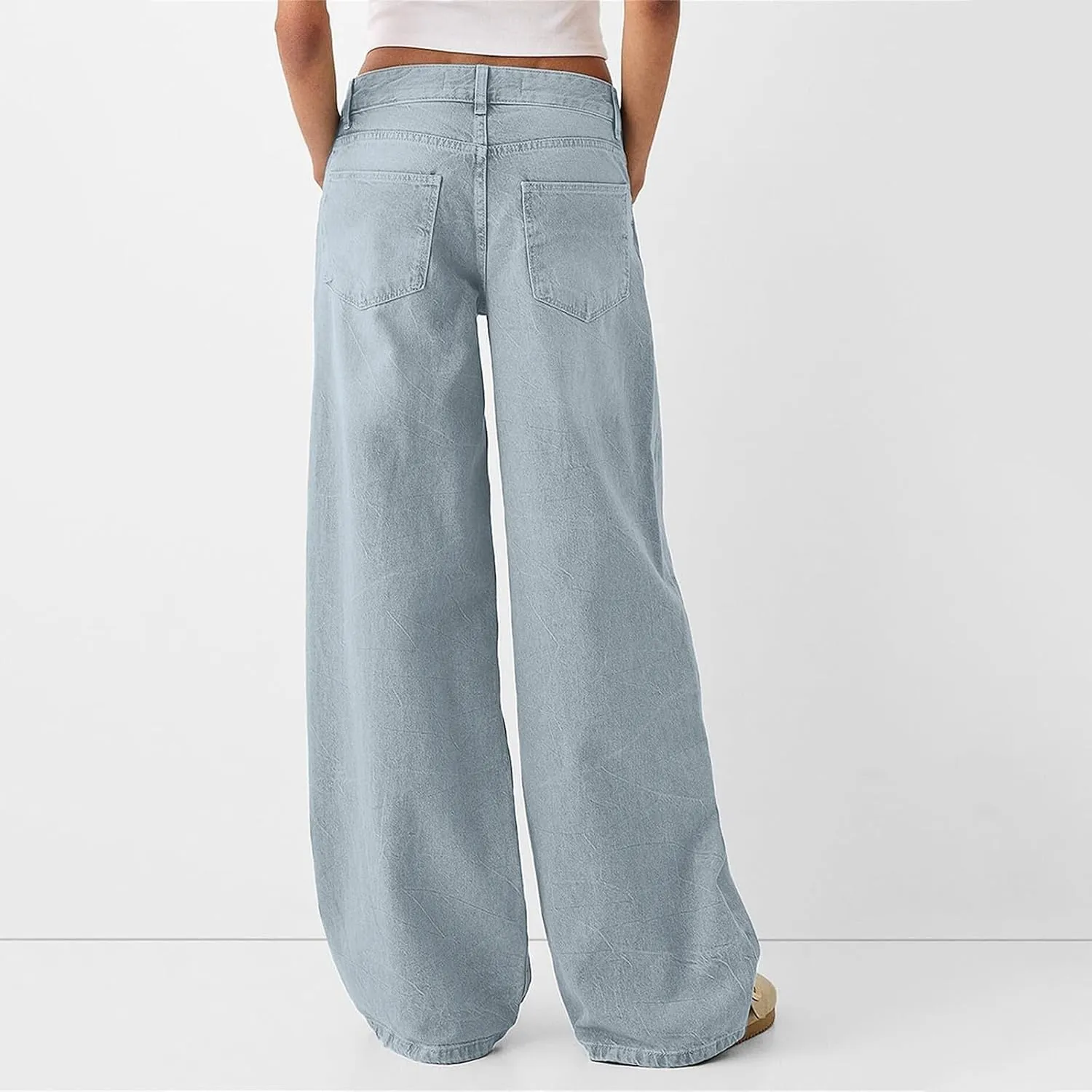 Womens Wide Leg Flare Jeans Fashion Washed High Waisted Denim Bottom Pants Daily Work Office Casual Bell Bottom Jeans