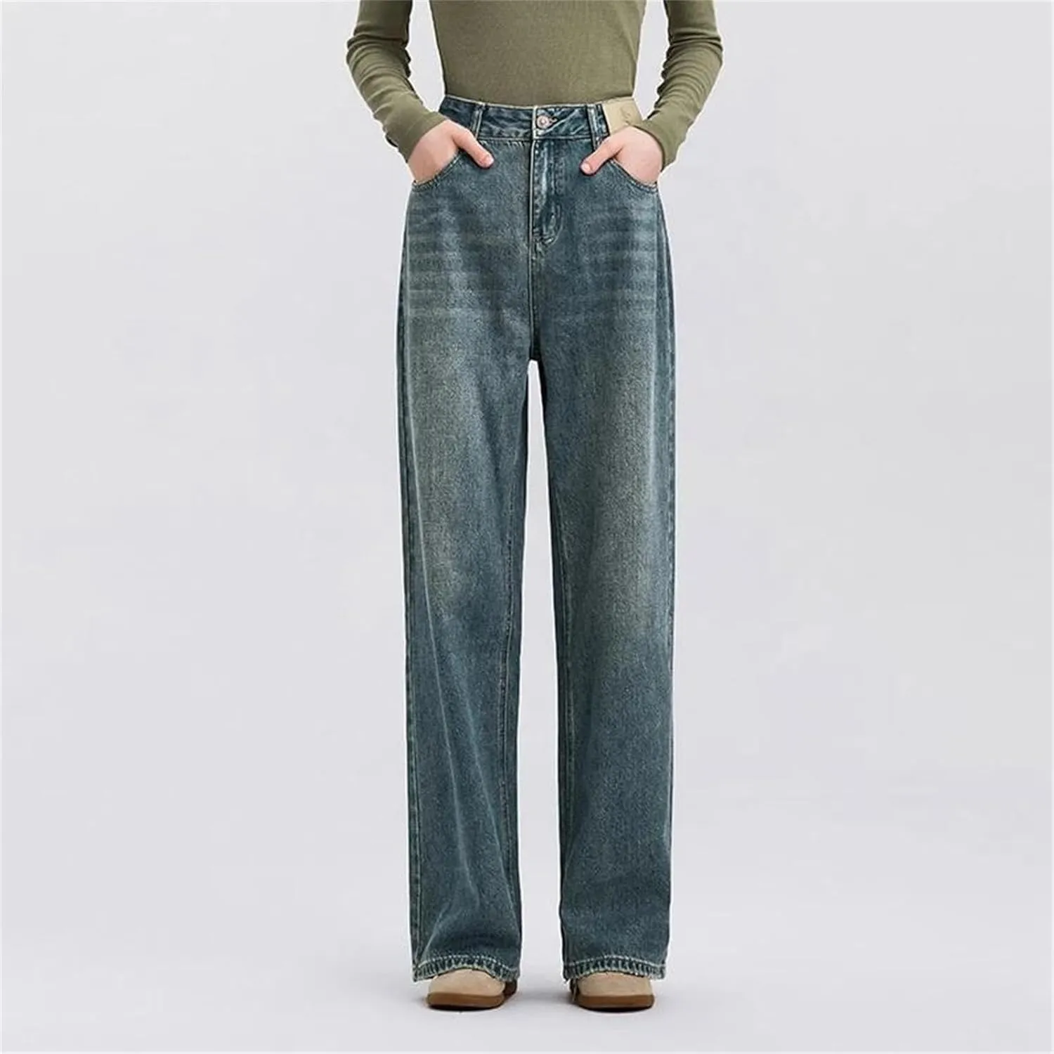 Womens Wide Leg High Waisted Jeans Boyfriend Flare Stretch Vintage Trendy Slimming Long Trousers
