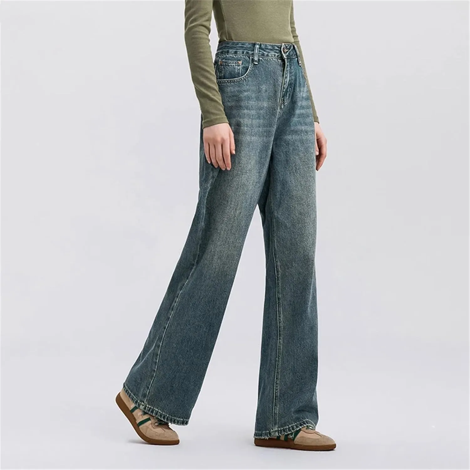 Womens Wide Leg High Waisted Jeans Boyfriend Flare Stretch Vintage Trendy Slimming Long Trousers