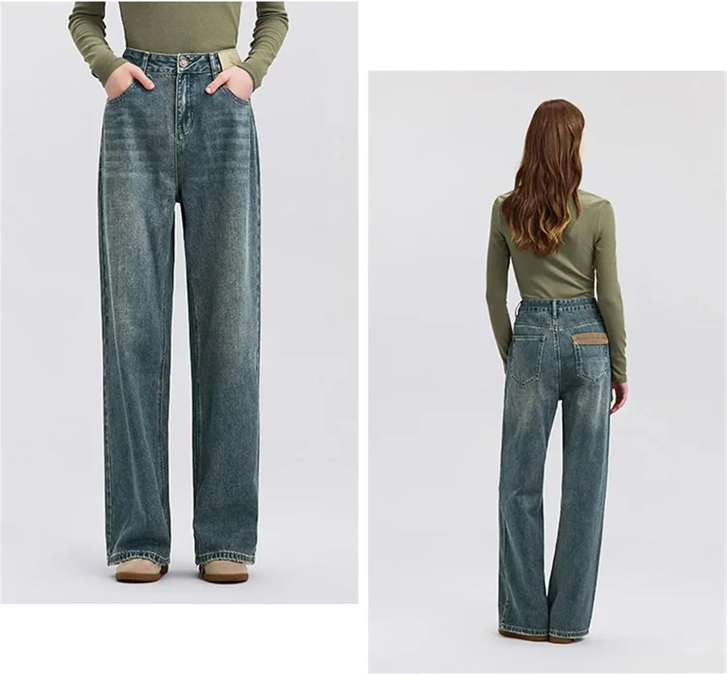 Womens Wide Leg High Waisted Jeans Boyfriend Flare Stretch Vintage Trendy Slimming Long Trousers