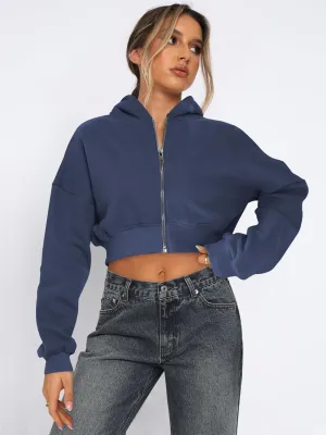 Women's Y2K Coquette Cropped Fleece Hoodie Cottagecore Long Sleeve Sweatshirt Acubi Aesthetics Zipper Clothing