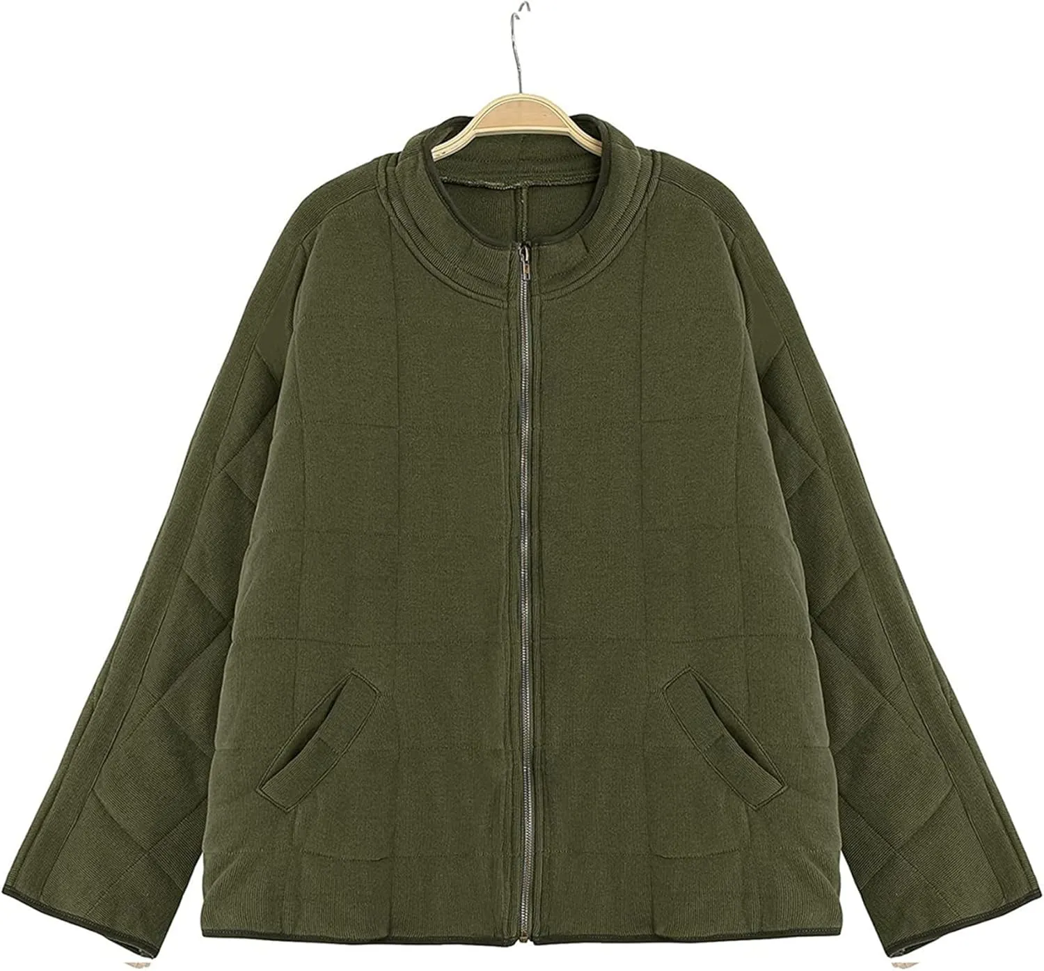 YMING Women's Baggy Lightweight Puffer Jacket Long Sleeve Zip Up Down Coat Quilted Warm Winter Down Coat With Pockets