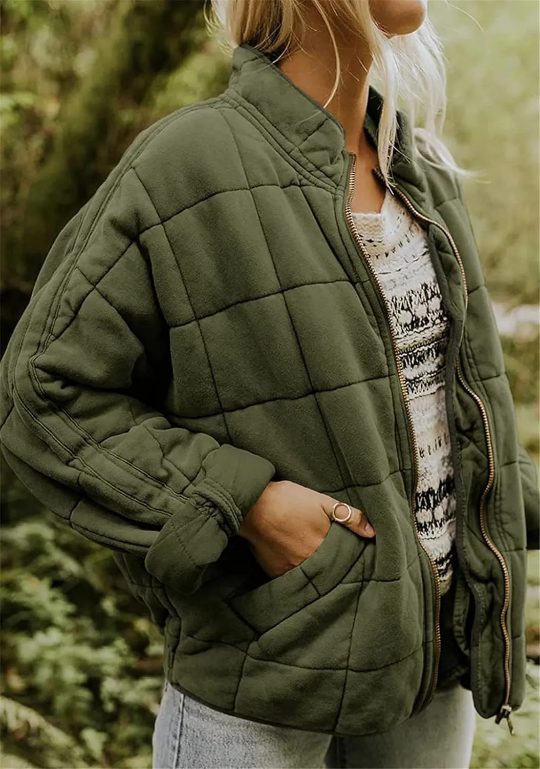 YMING Women's Baggy Lightweight Puffer Jacket Long Sleeve Zip Up Down Coat Quilted Warm Winter Down Coat With Pockets