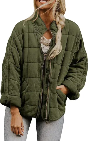 YMING Women's Baggy Lightweight Puffer Jacket Long Sleeve Zip Up Down Coat Quilted Warm Winter Down Coat With Pockets