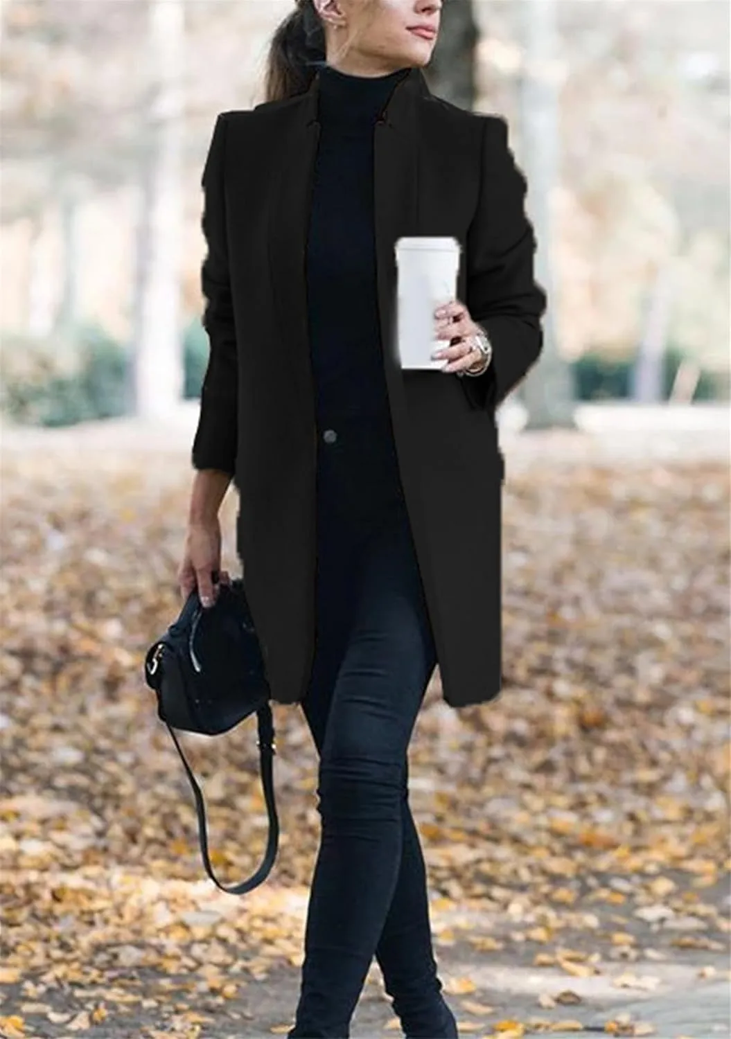 YMING Womens Casual Wool Blend Long Pea Coats Jackets Notched Open Front Outerwear Slim Fit Winter Overcoats