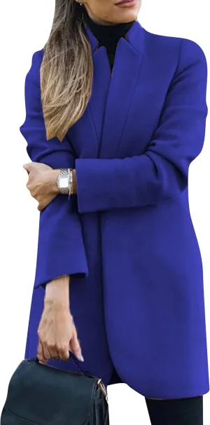 YMING Womens Casual Wool Blend Long Pea Coats Jackets Notched Open Front Outerwear Slim Fit Winter Overcoats