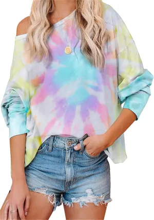 YMING Womens Tie Dye Crewneck Sweatshirt Casual Long Sleeve Pullover Fall Loose Fit Shirt Tops Plus Size