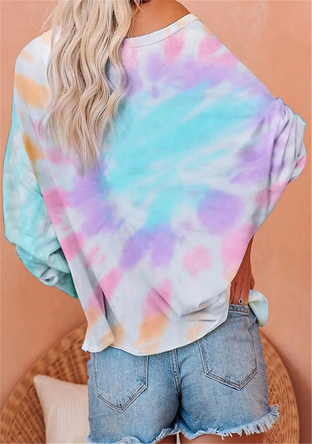 YMING Womens Tie Dye Crewneck Sweatshirt Casual Long Sleeve Pullover Fall Loose Fit Shirt Tops Plus Size