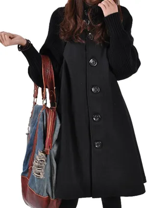 yoeasy Women's Single Breasted A Line Wool Coat Button Down Woolen Cloak Coat